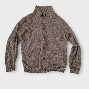 Openwork-knit shirt-collar cardigan Sz M